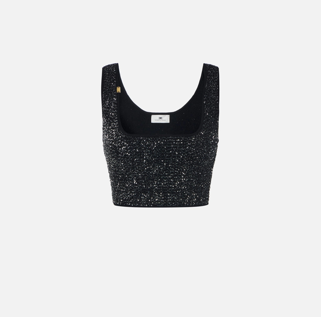 Black knit top with silver sequins