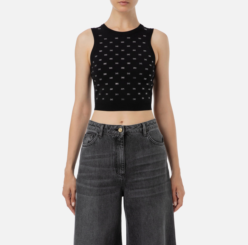 Black knit crop top with sparkles