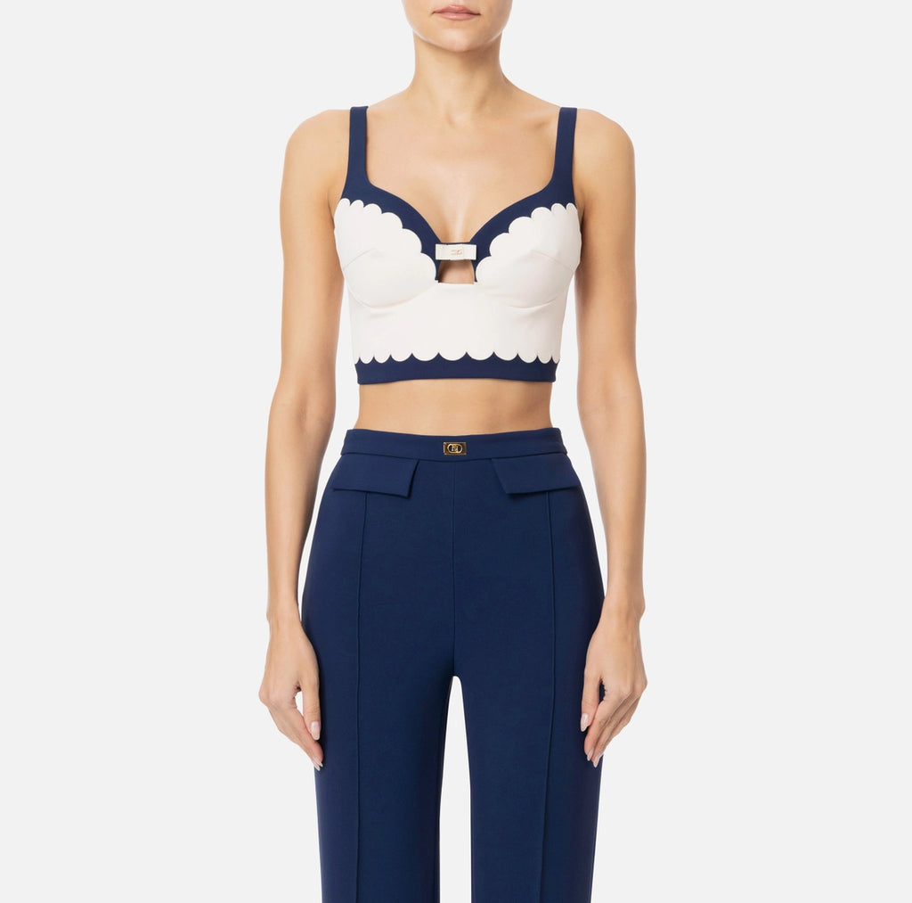 Ivory navy scalloped top