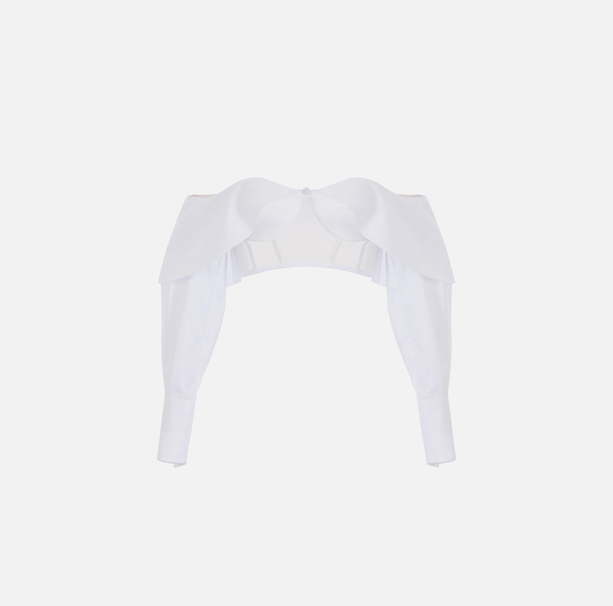 White cotton and tulle bustier crop top with sleeves