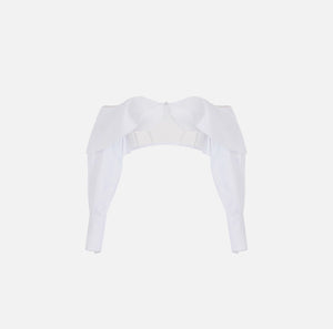 White cotton and tulle bustier crop top with sleeves