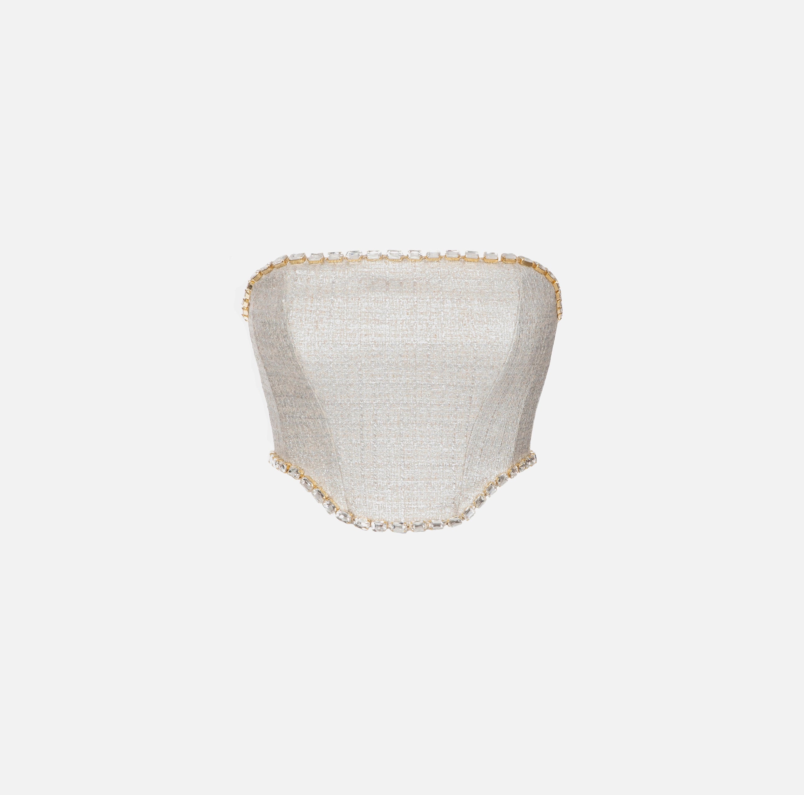 Silver bustier top in laminated tweed