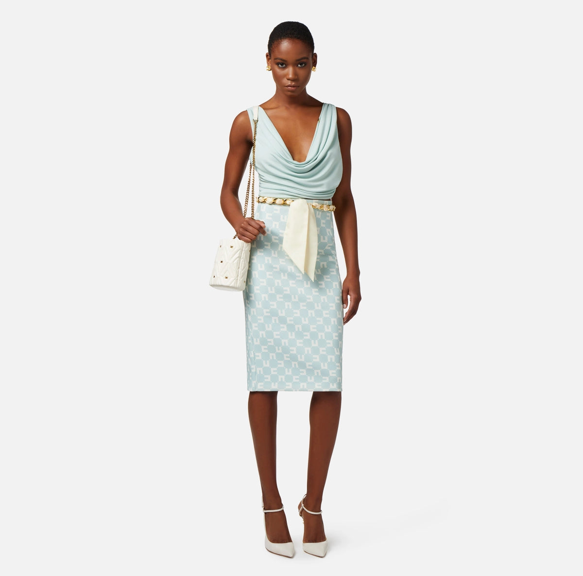 Aqua jersey criss-cross top