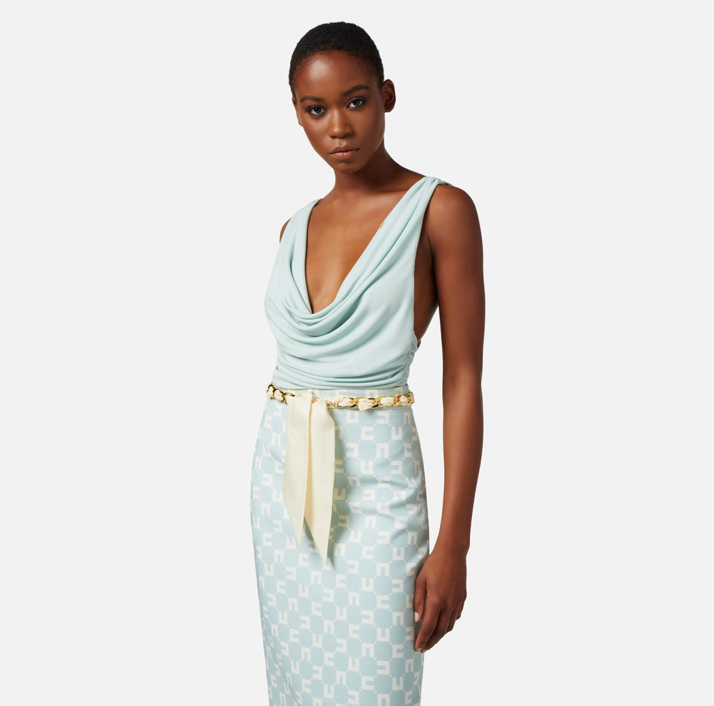 Aqua jersey criss-cross top