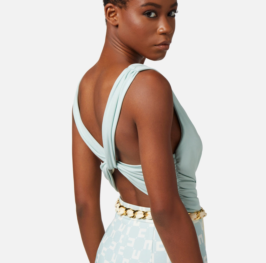 Aqua jersey criss-cross top