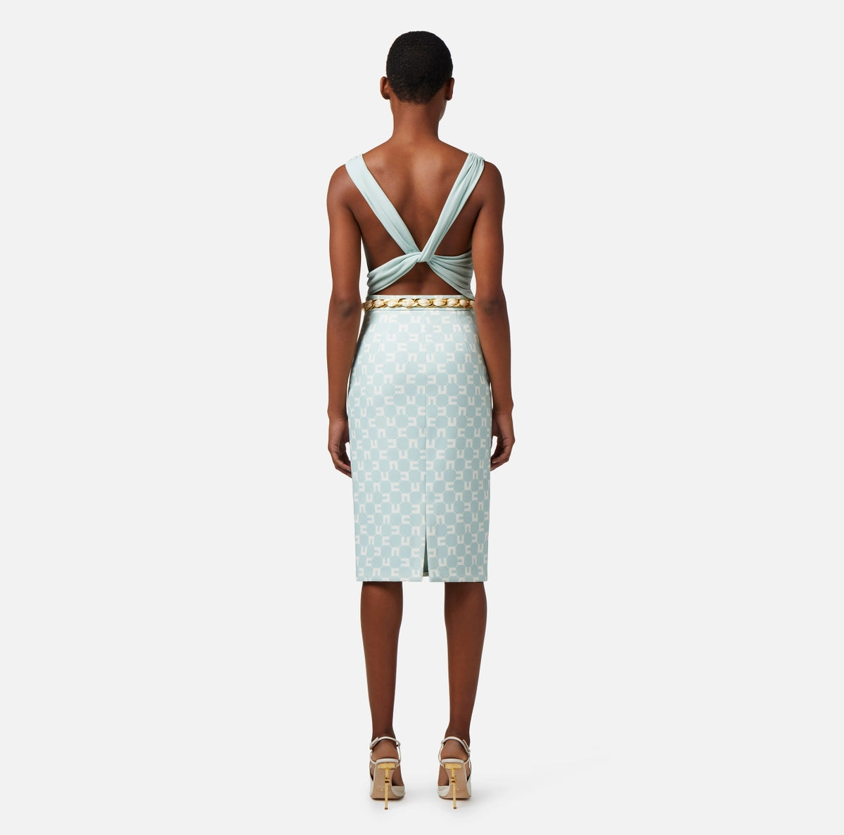 Aqua jersey criss-cross top