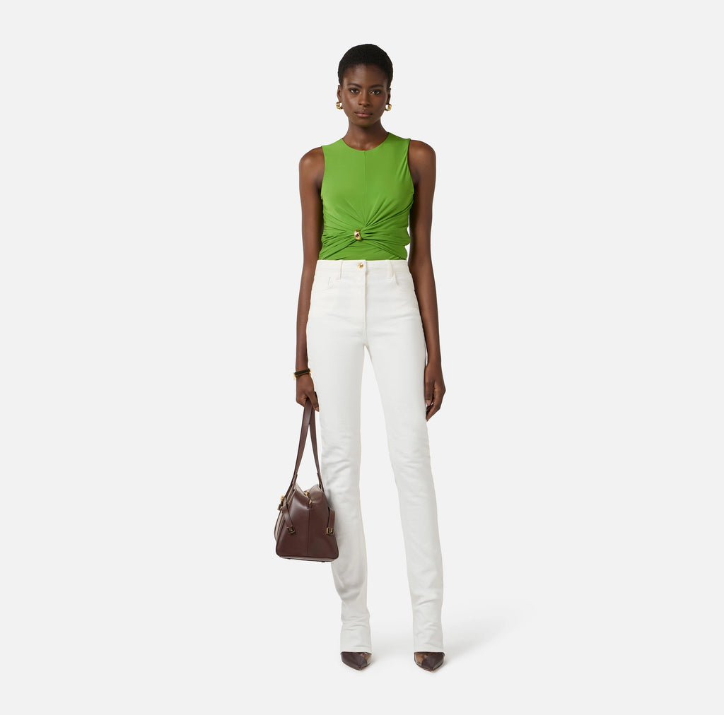 Green sleeveless jersey top