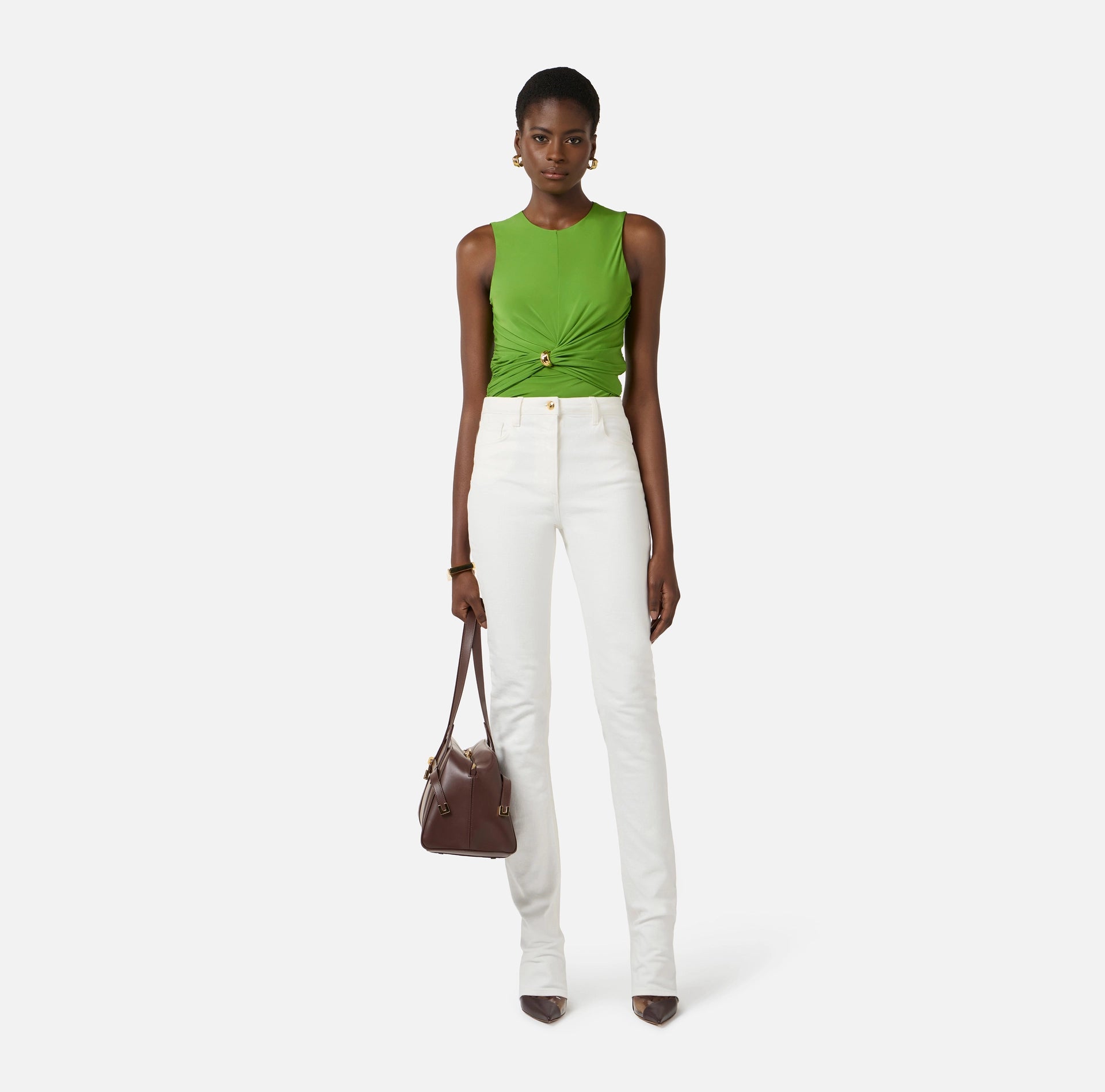 Green sleeveless jersey top