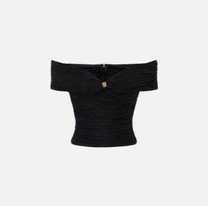 Black stretch organza off shoulder top