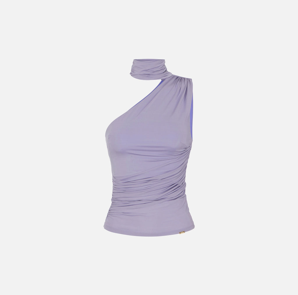 Lilac jersey one shoulder halter neck top
