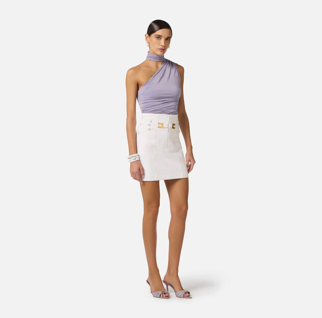 Lilac jersey one shoulder halter neck top