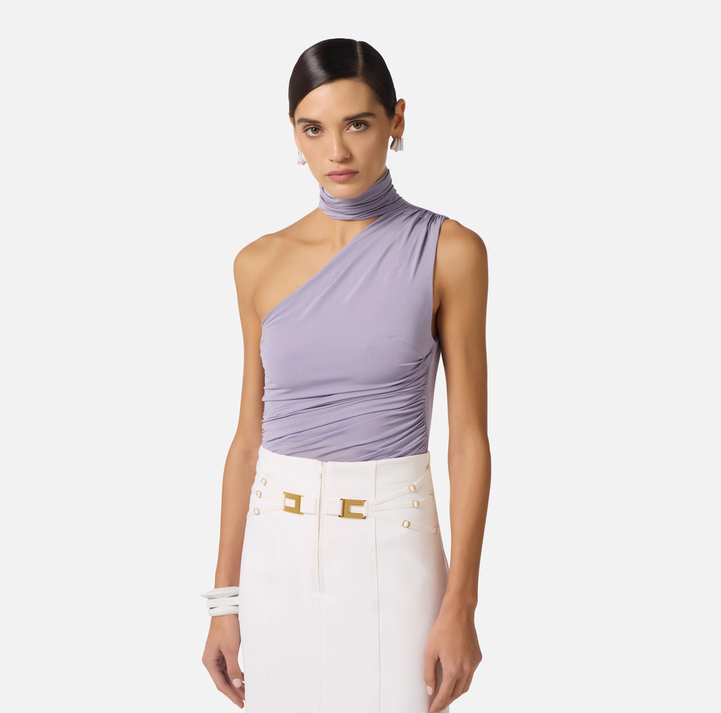 Lilac jersey one shoulder halter neck top