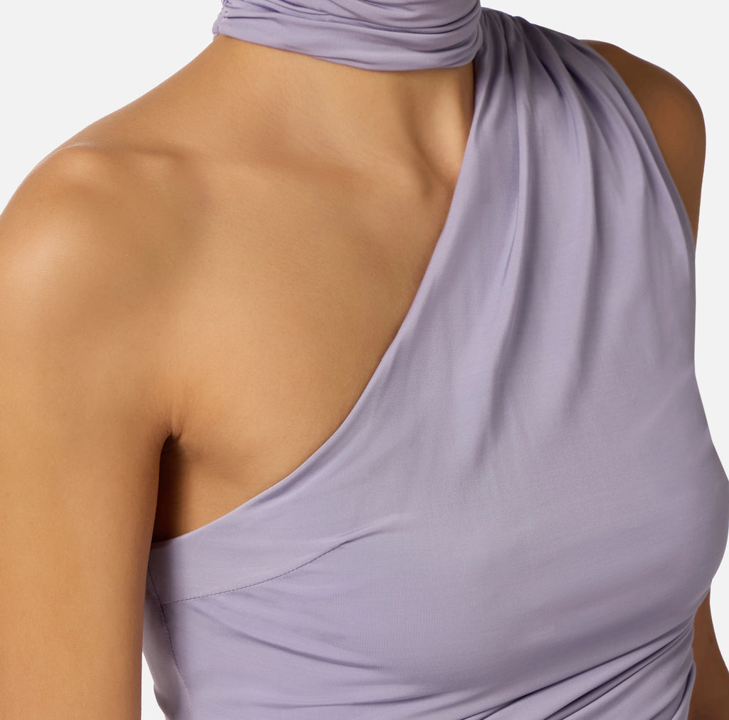 Lilac jersey one shoulder halter neck top