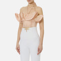 Nude satin top with maxi ruffles