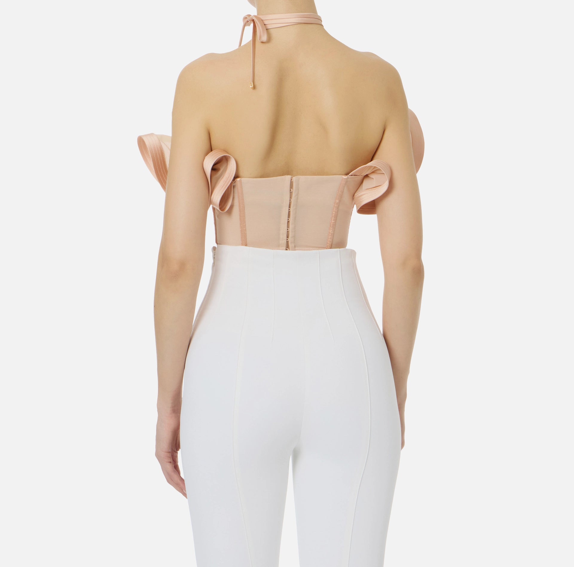 Nude satin top with maxi ruffles