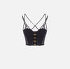 Black top in neoprene fabric with corset details