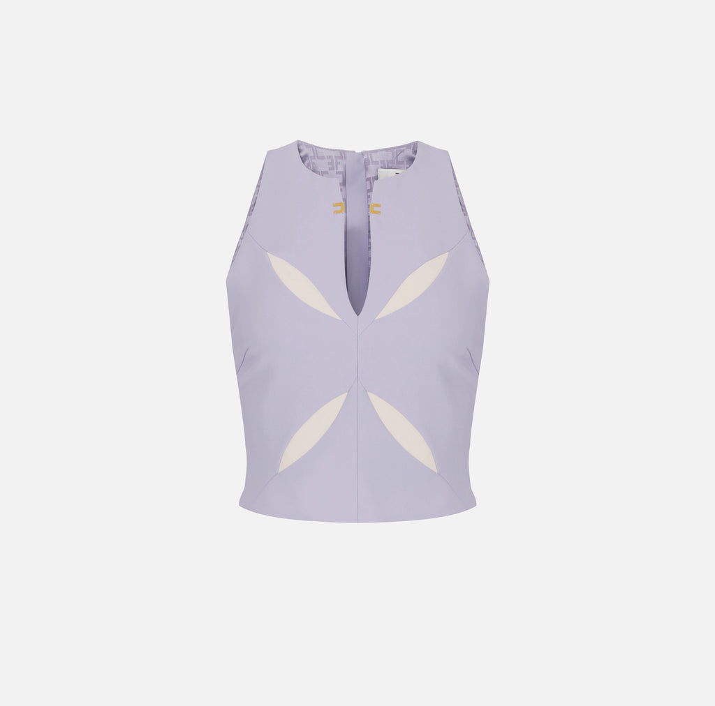 Lilac sleeveless top with ivory cutouts