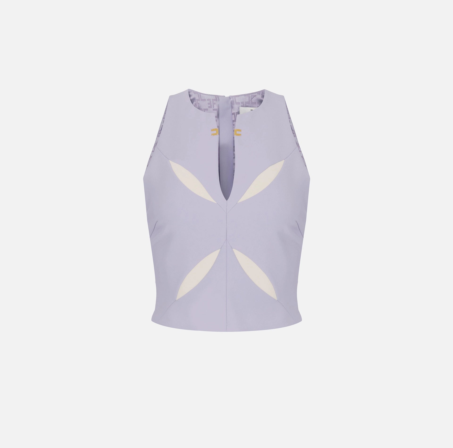 Lilac sleeveless top with ivory cutouts