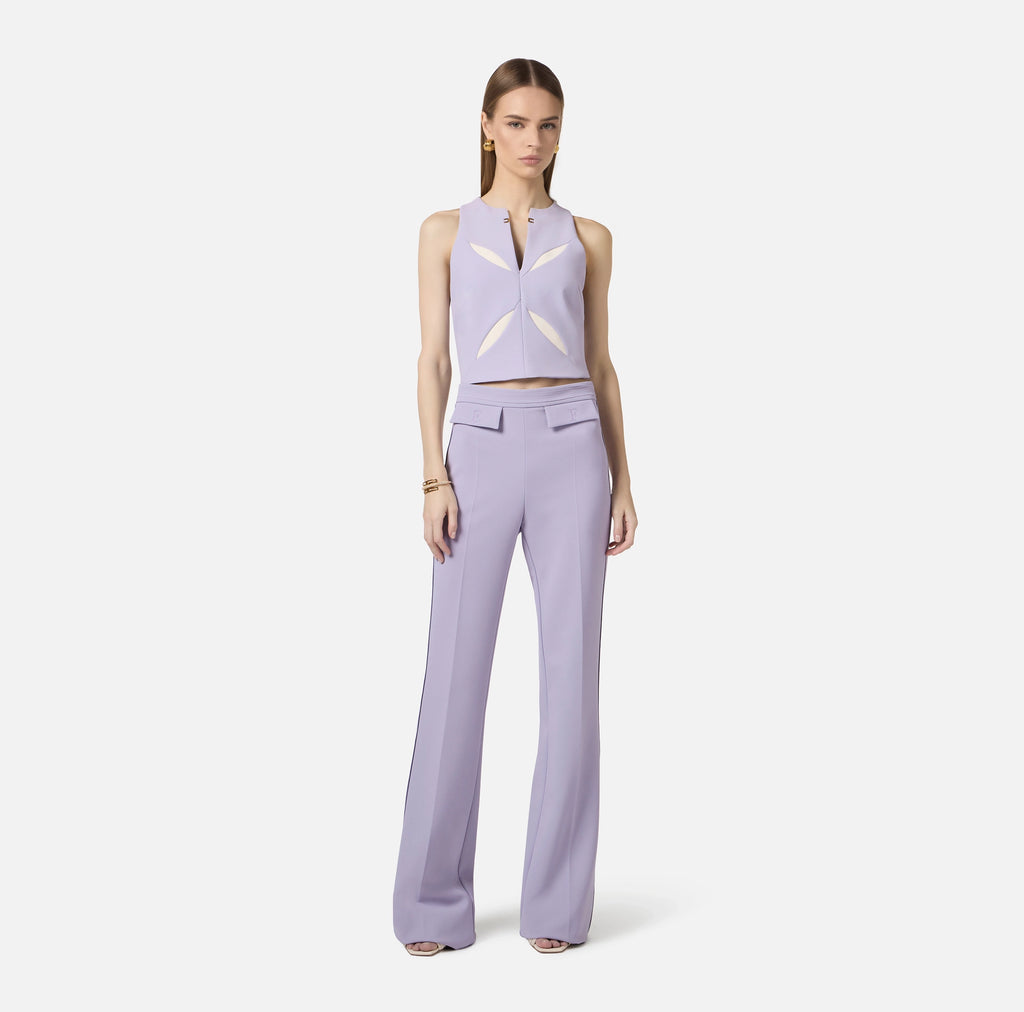 Lilac sleeveless top with ivory cutouts