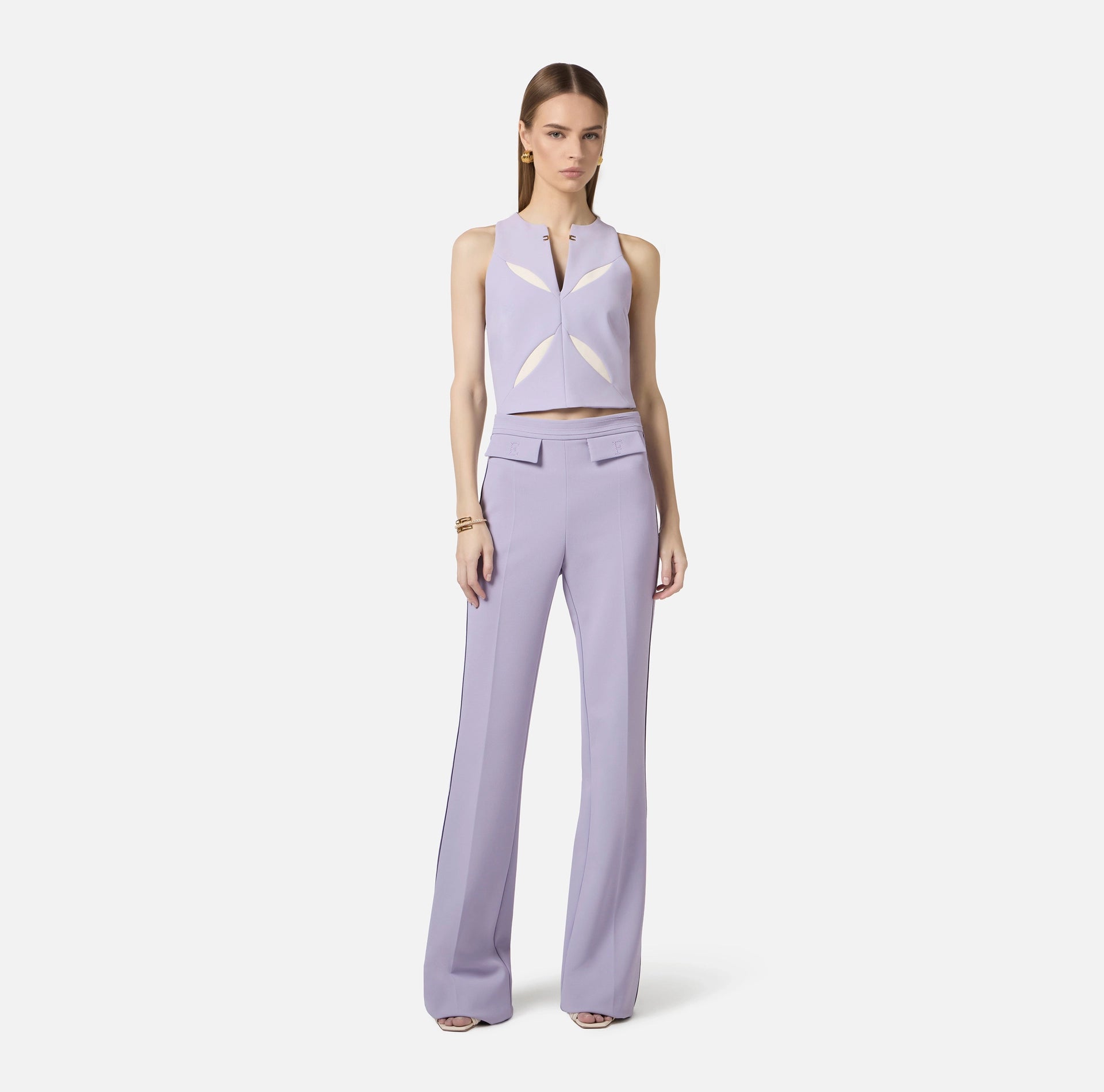 Lilac sleeveless top with ivory cutouts