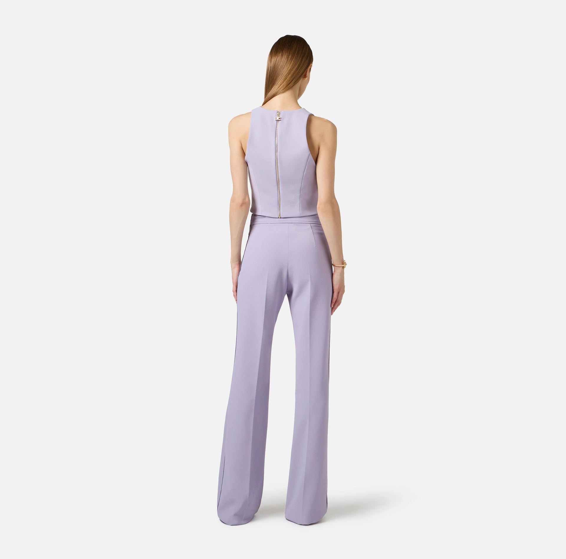 Lilac sleeveless top with ivory cutouts