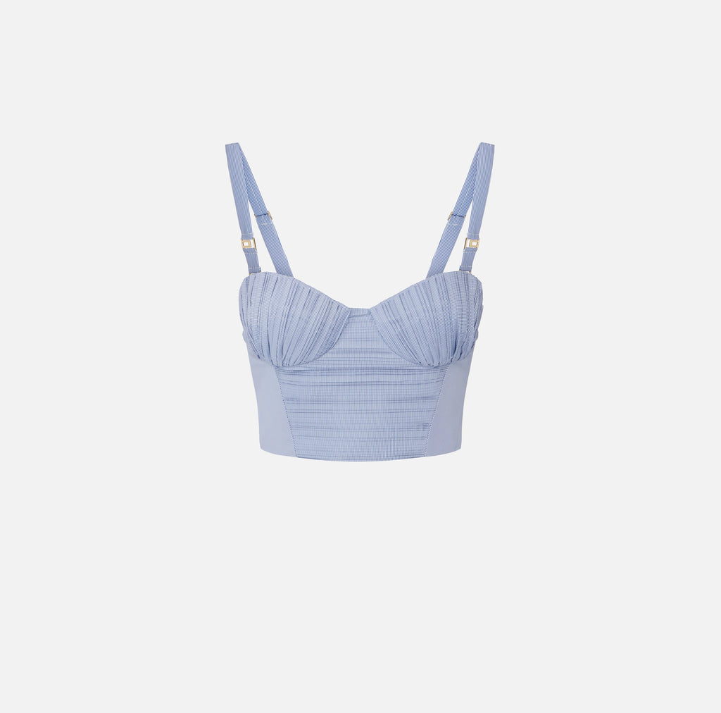 Blue oxford striped crop top