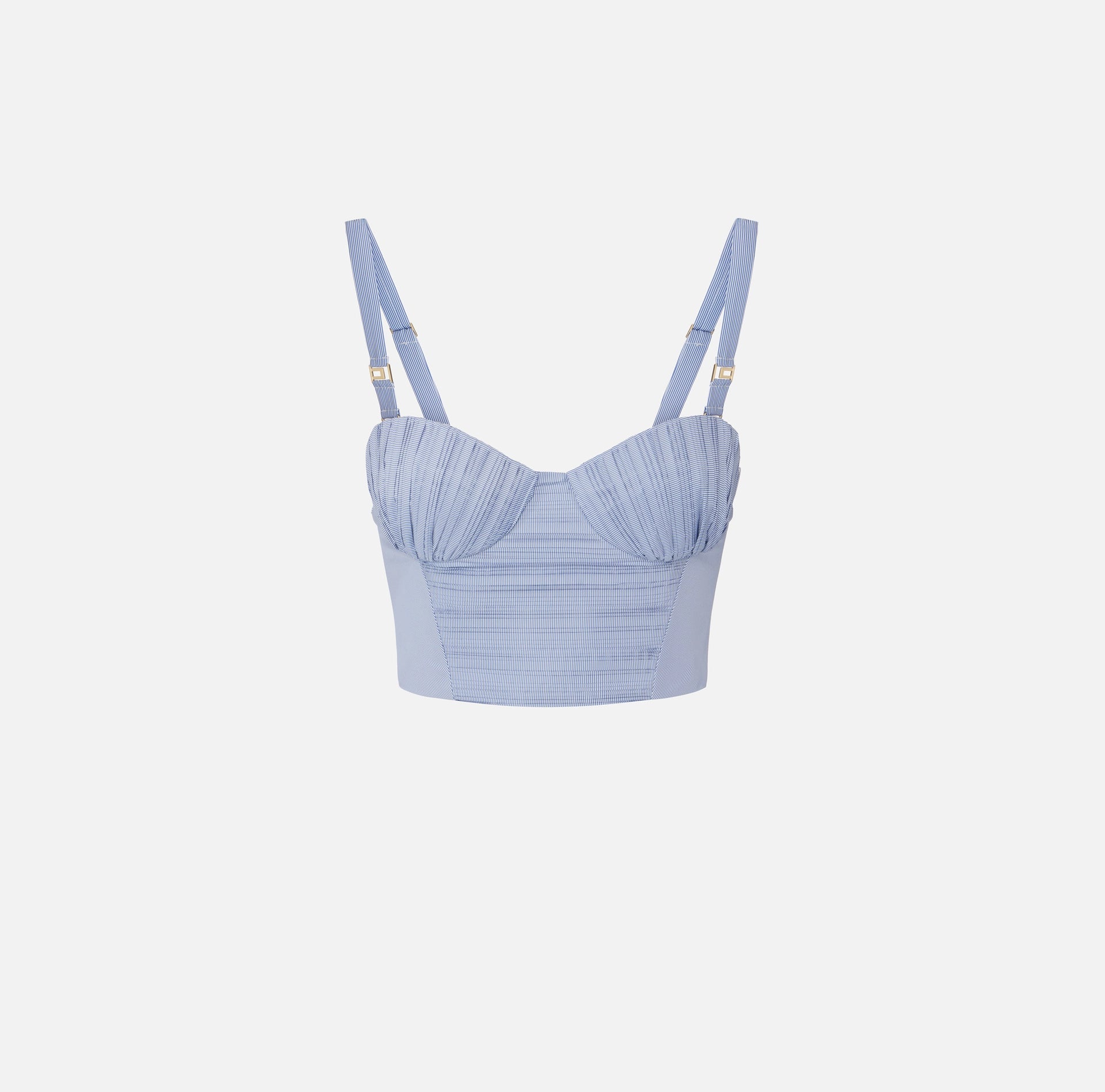 Blue oxford striped crop top