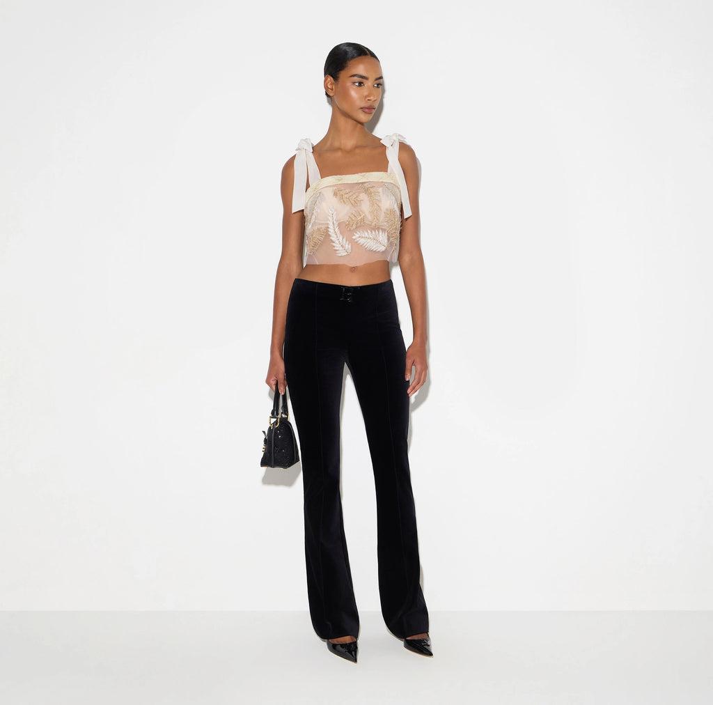 Ivory feather embroidered tulle top