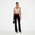 Ivory feather embroidered tulle top