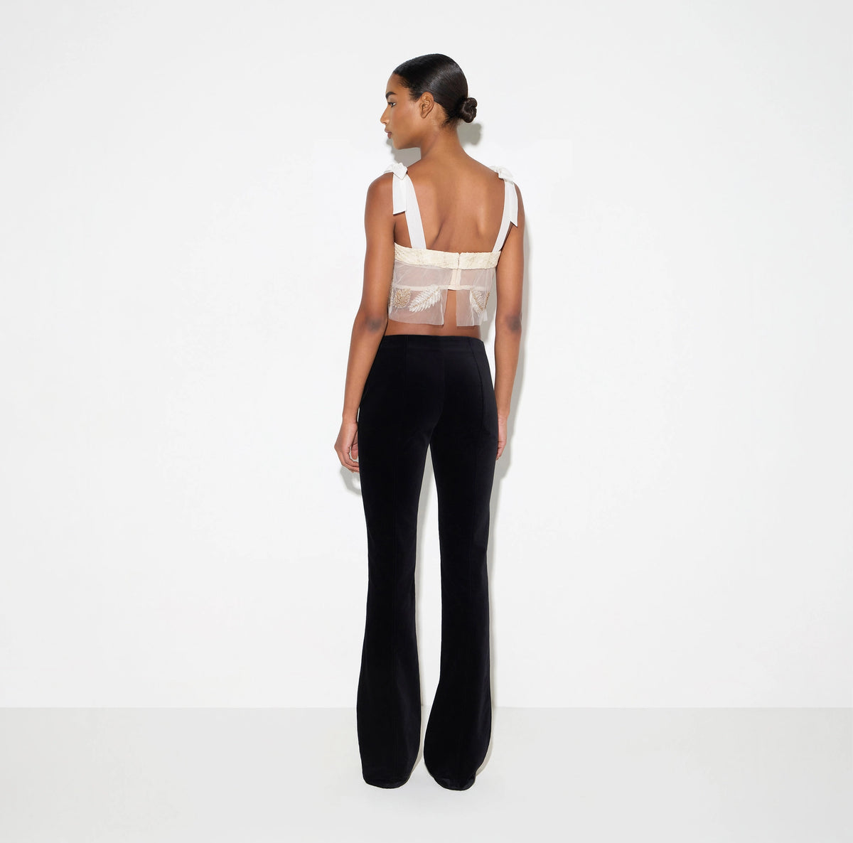 Ivory feather embroidered tulle top