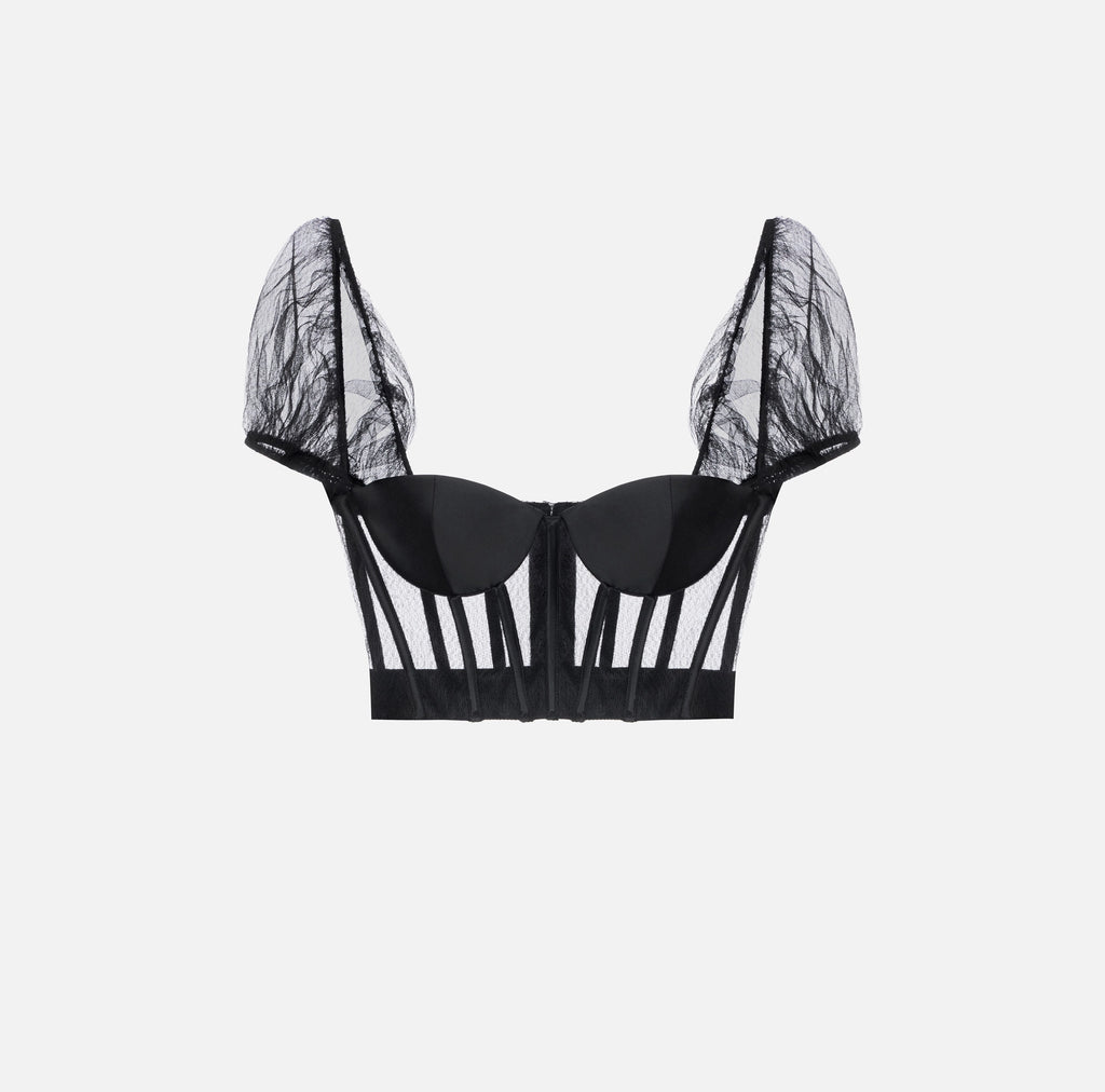 Black mesh bustier top