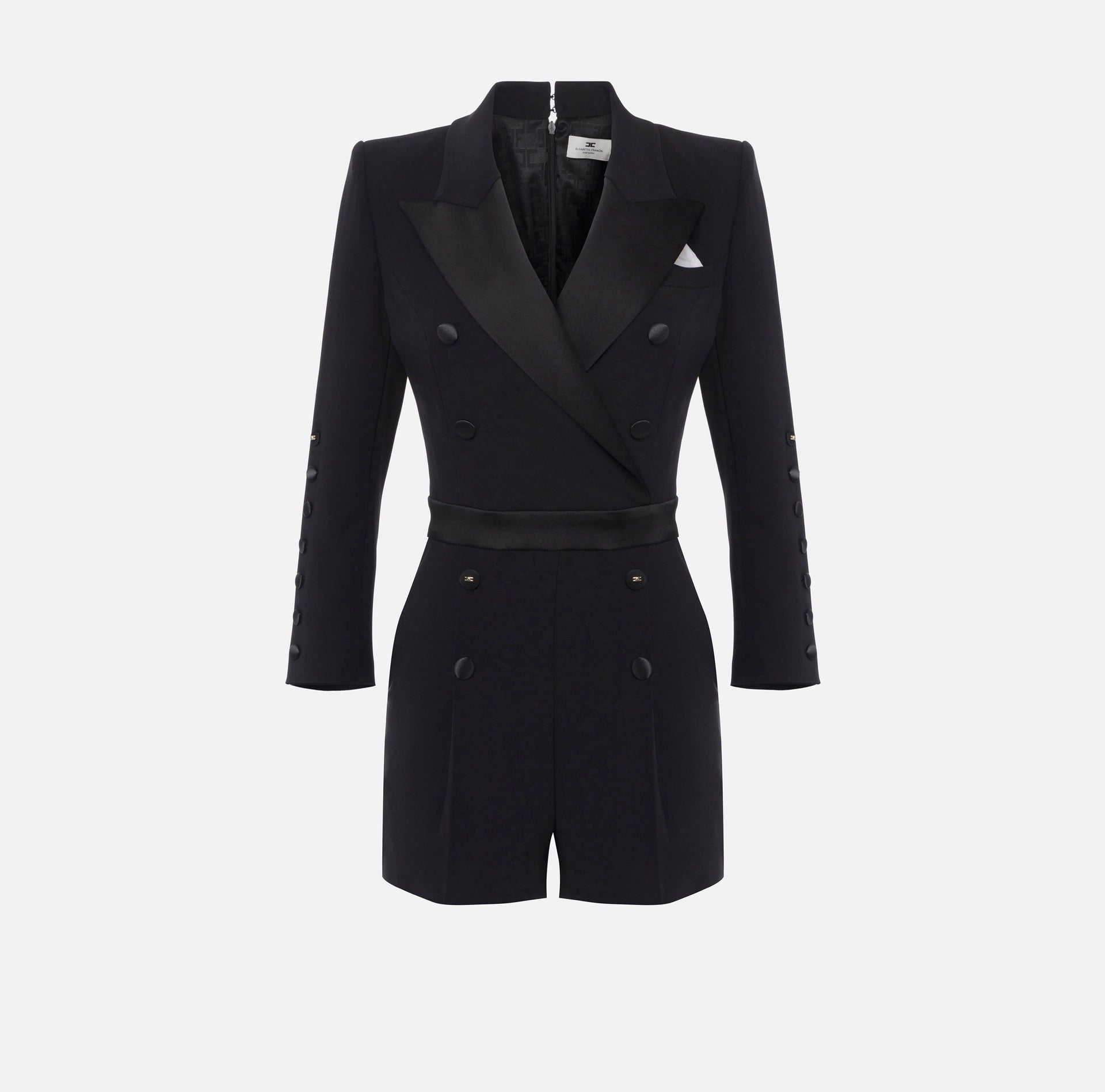 Black classic romper with satin lapels