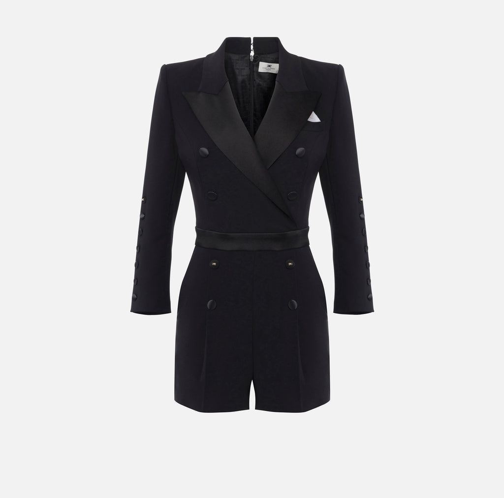 Black classic romper with satin lapels