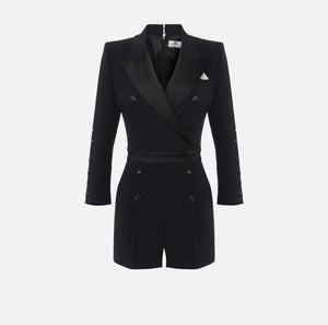 Black classic romper with satin lapels