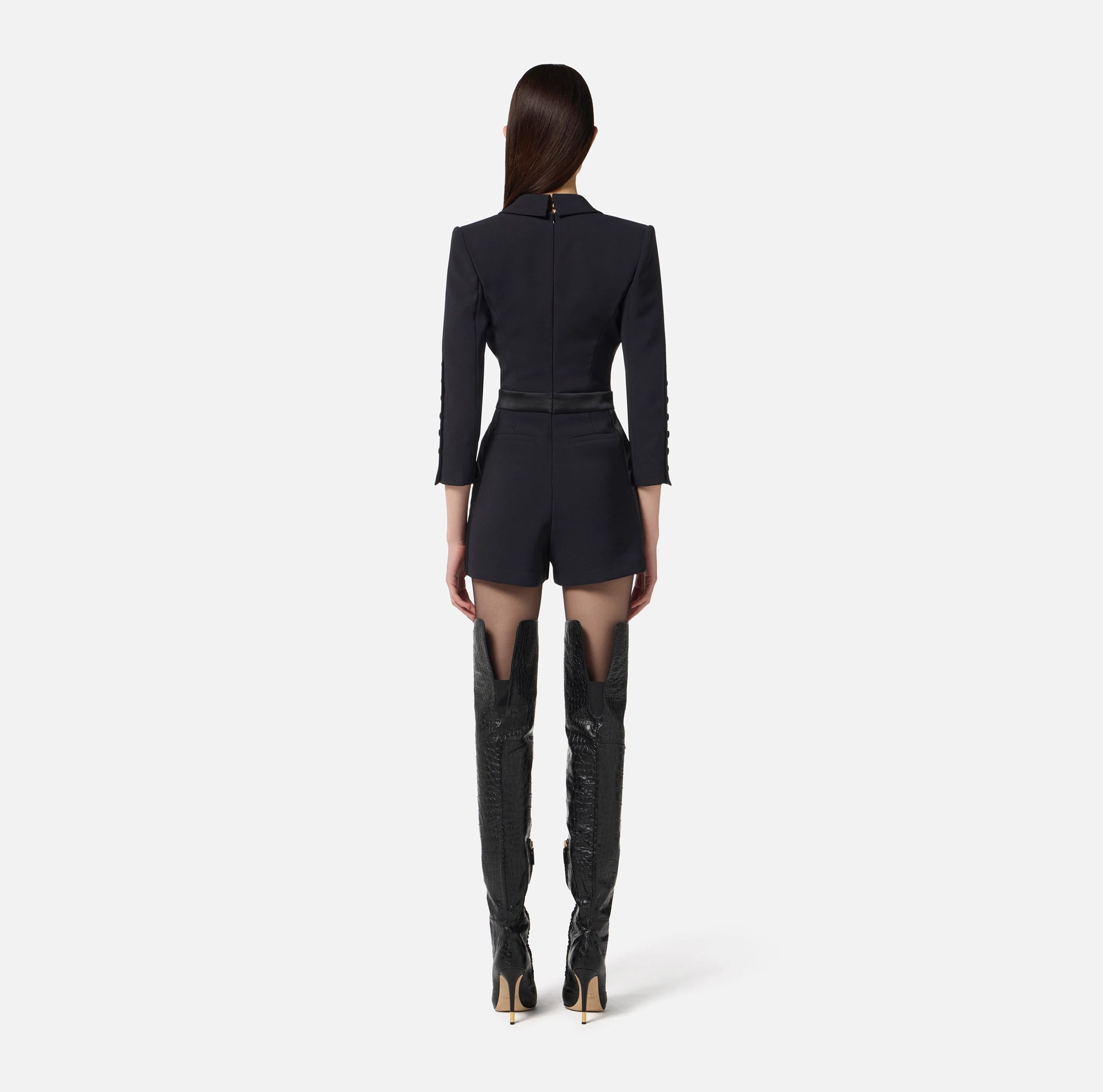 Black classic romper with satin lapels