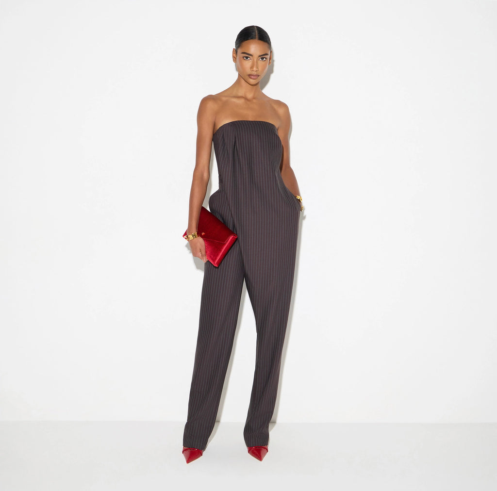 Navy red pinstriped jumpsuit