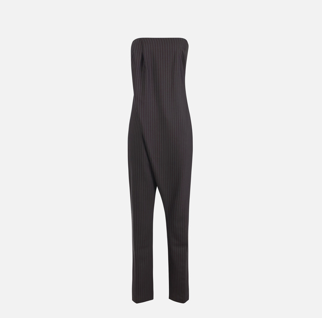 Navy red pinstriped jumpsuit