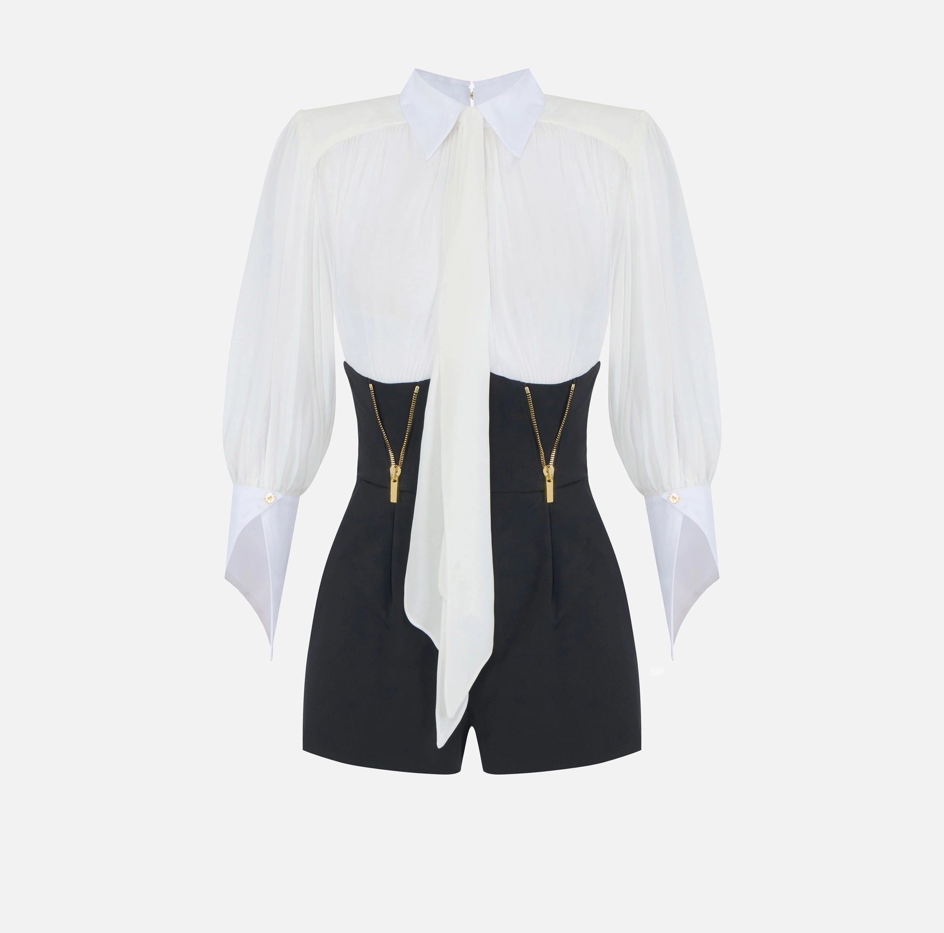 Black white romper with zips