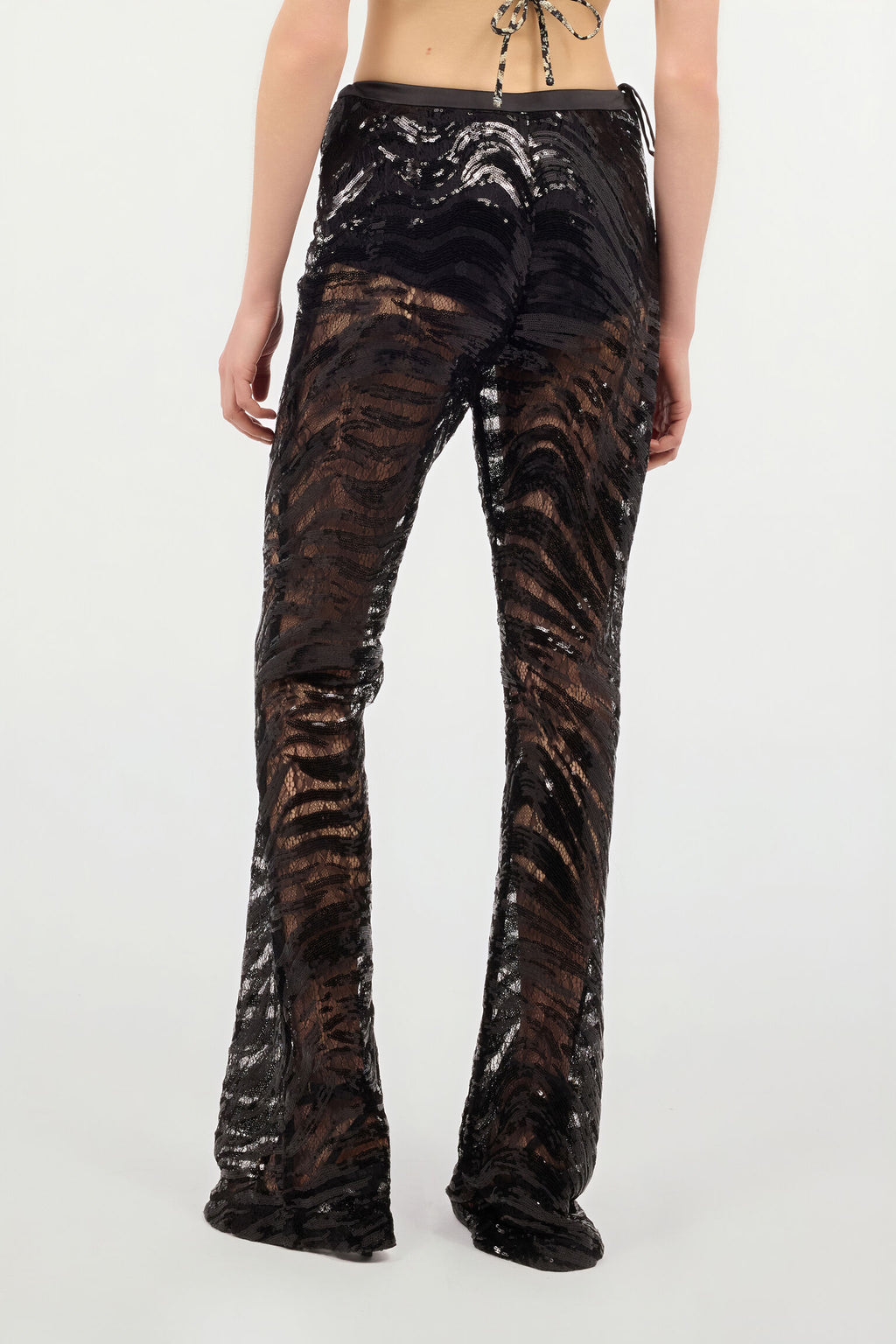 Black lace sequined flared pants