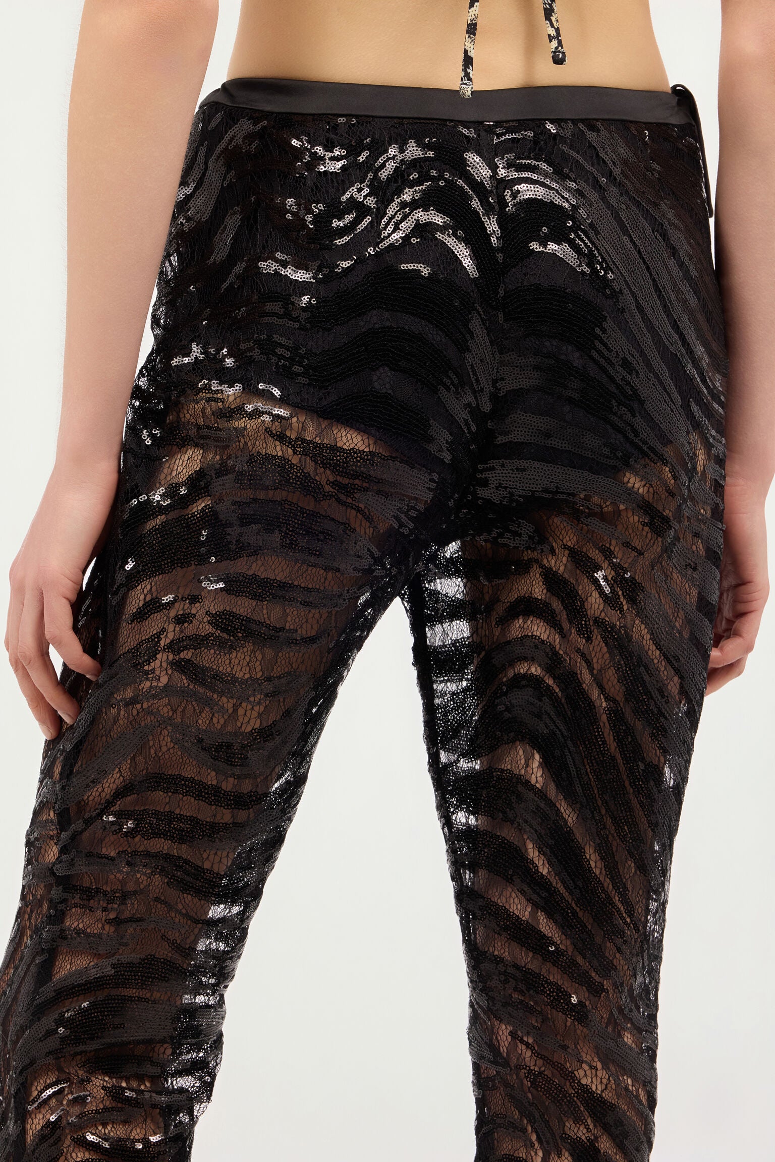 Black lace sequined flared pants