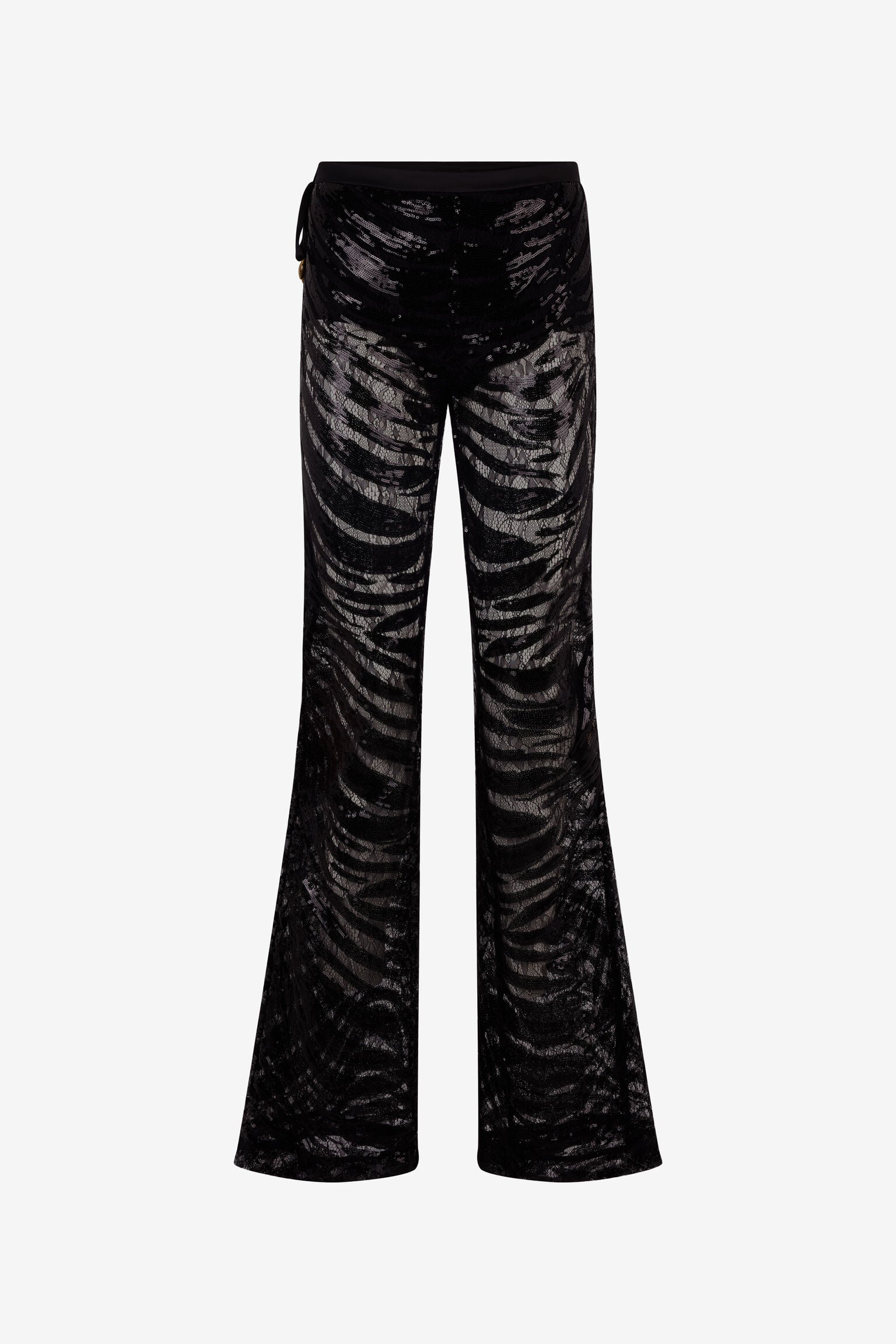 Black lace sequined flared pants