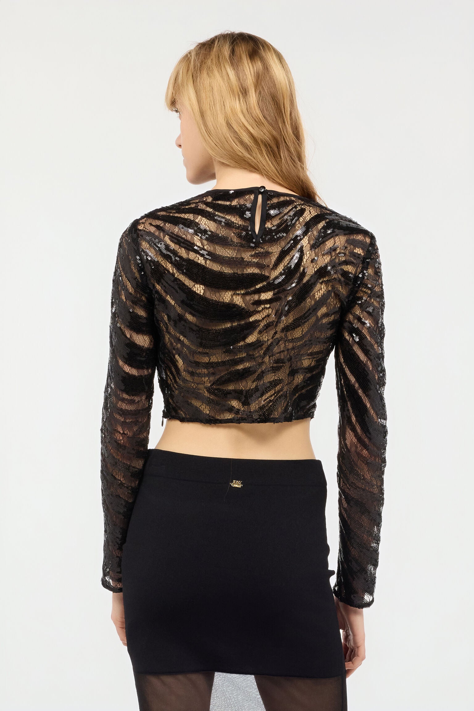 Black lace sequined crop top