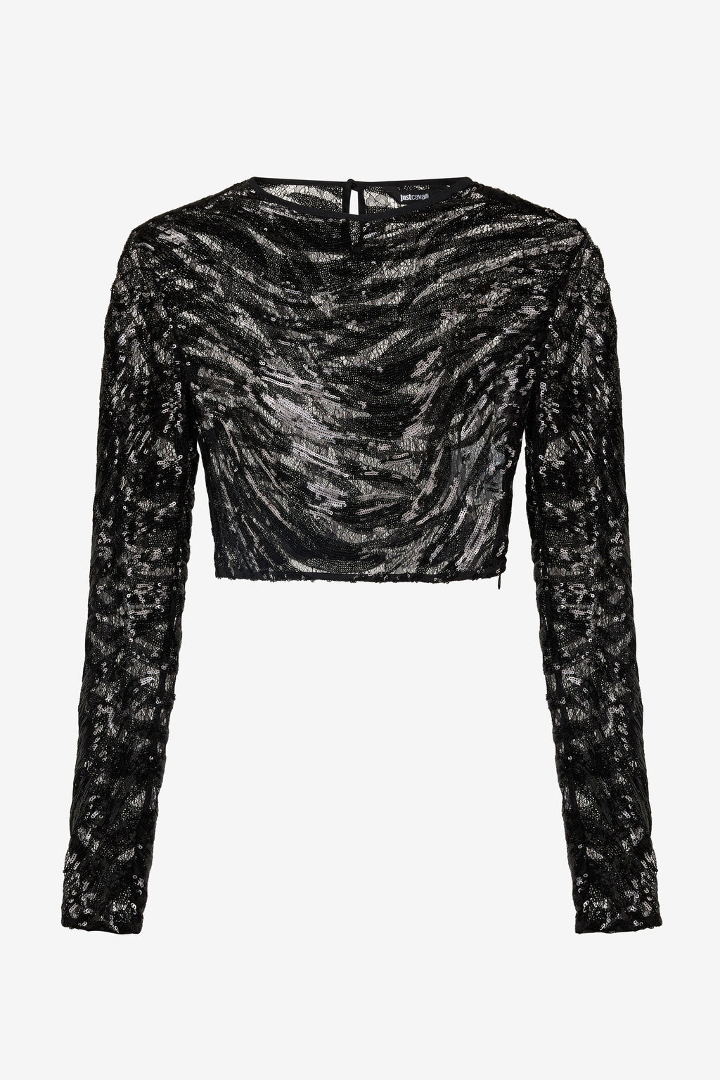 Black lace sequined crop top