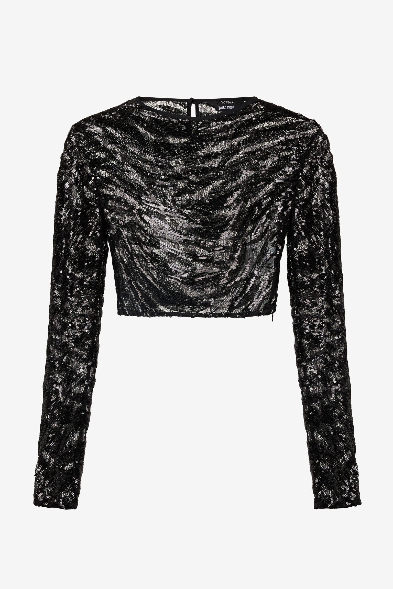 Black lace sequined crop top