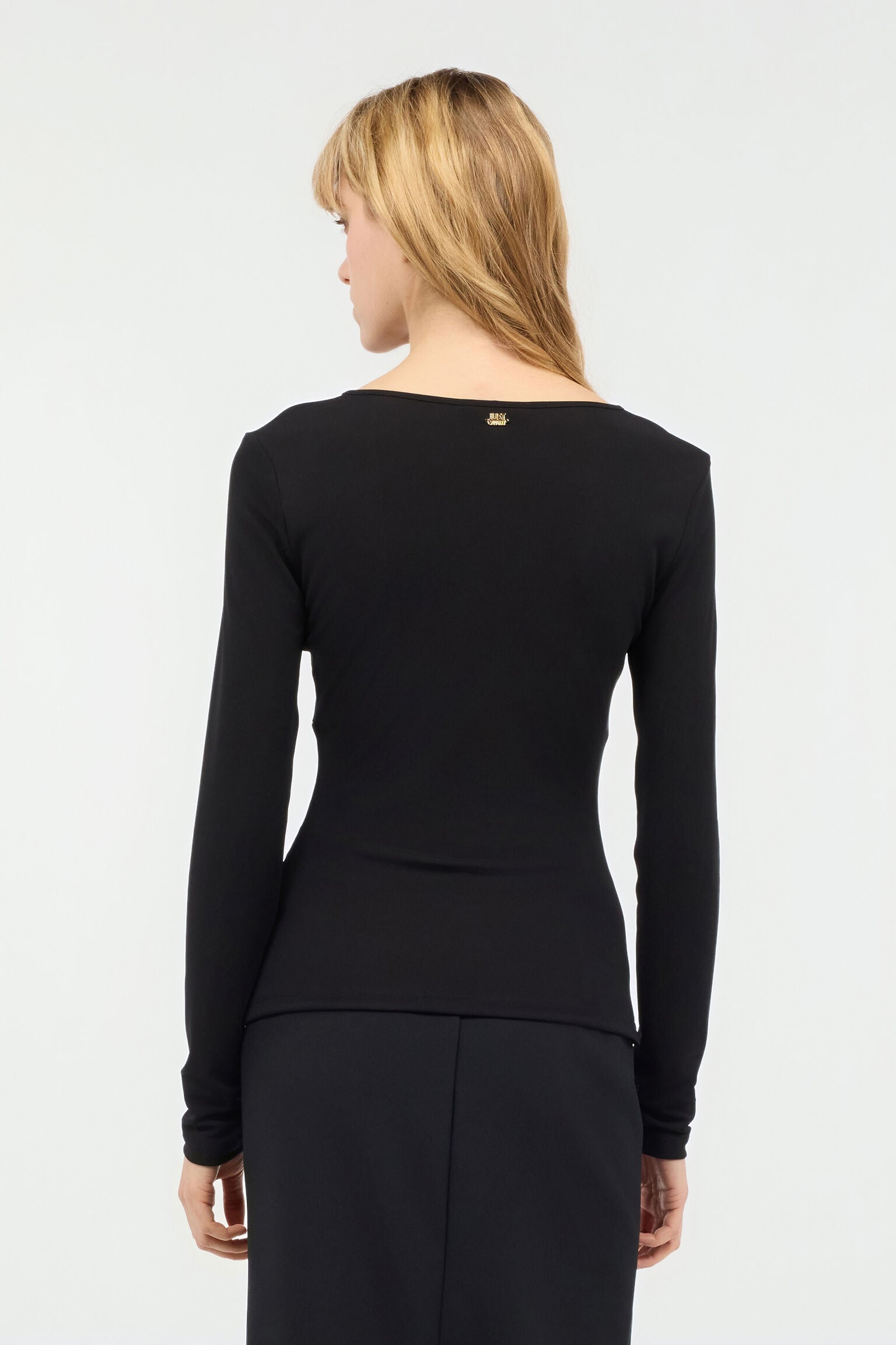Black long sleeve v-neck jersey top