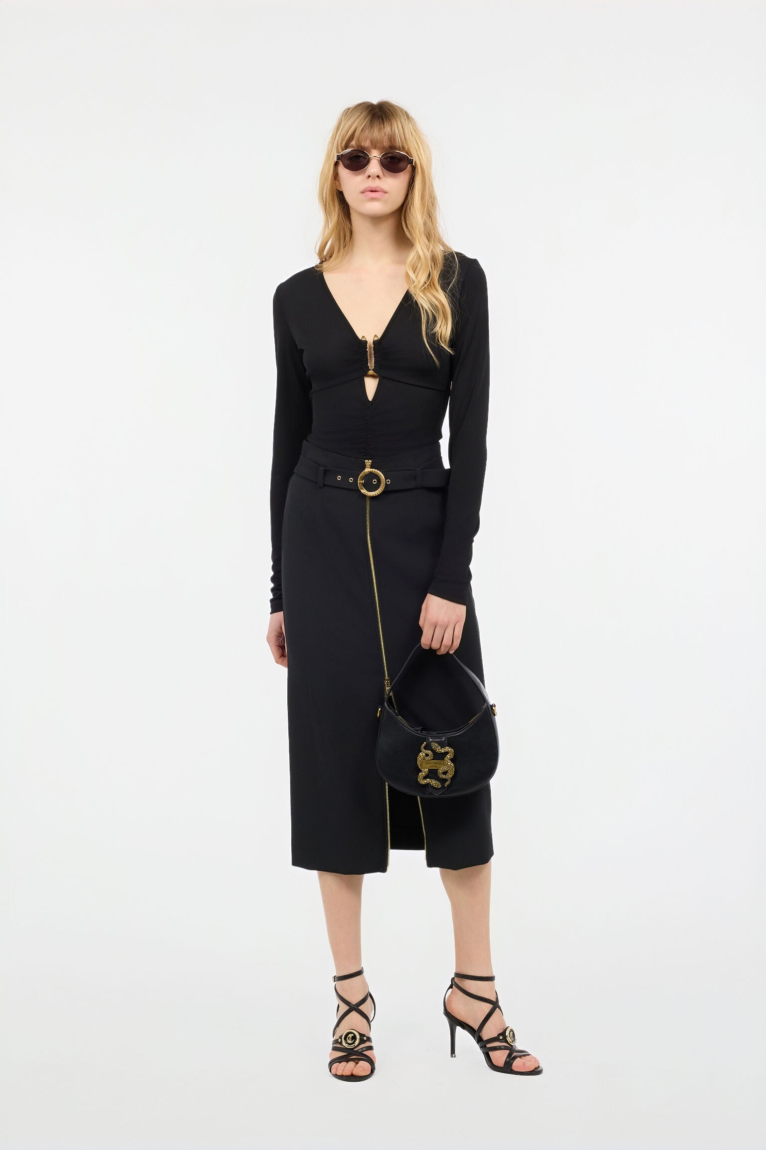 Black long sleeve v-neck jersey top