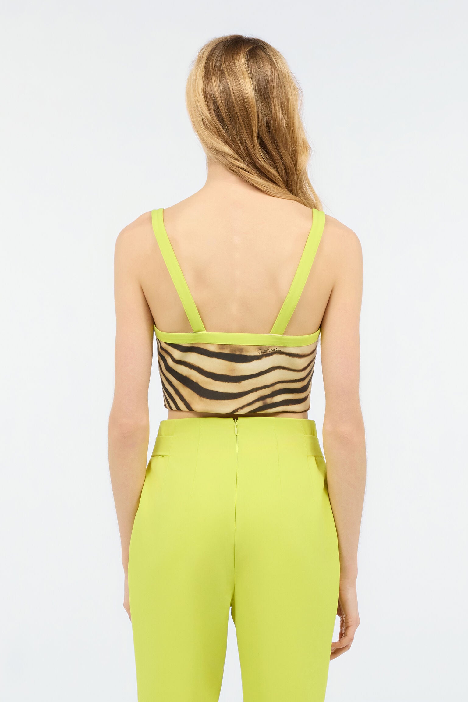 Animal print lime trimming crop top