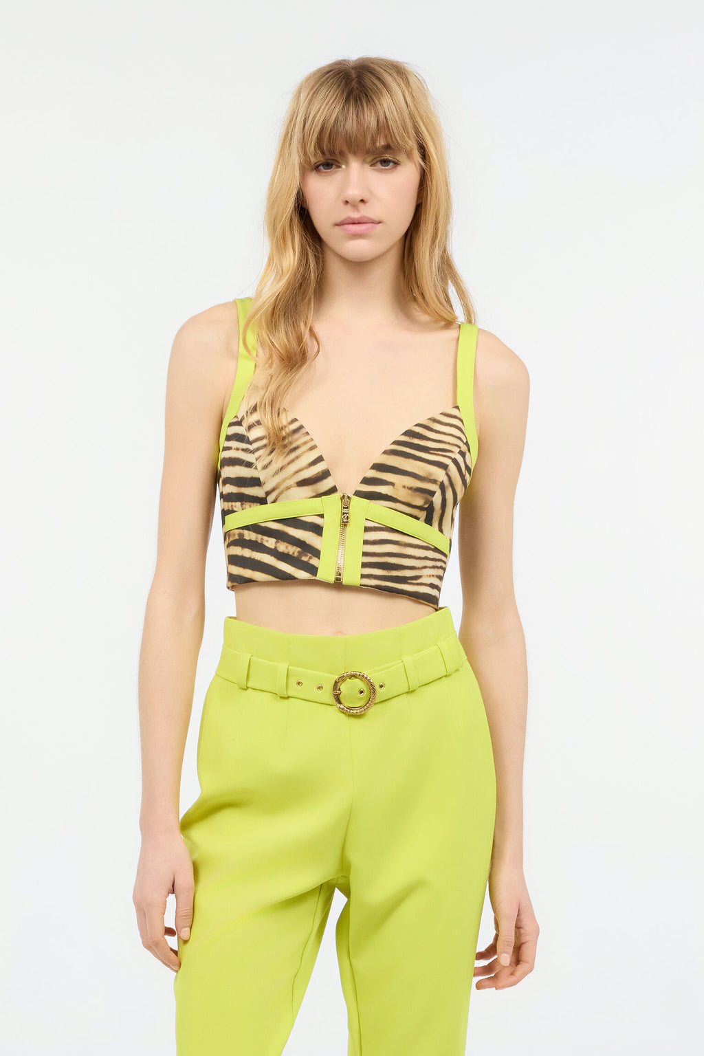 Animal print lime trimming crop top