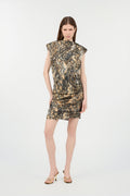 Python print cotton stretch  rushed short dress