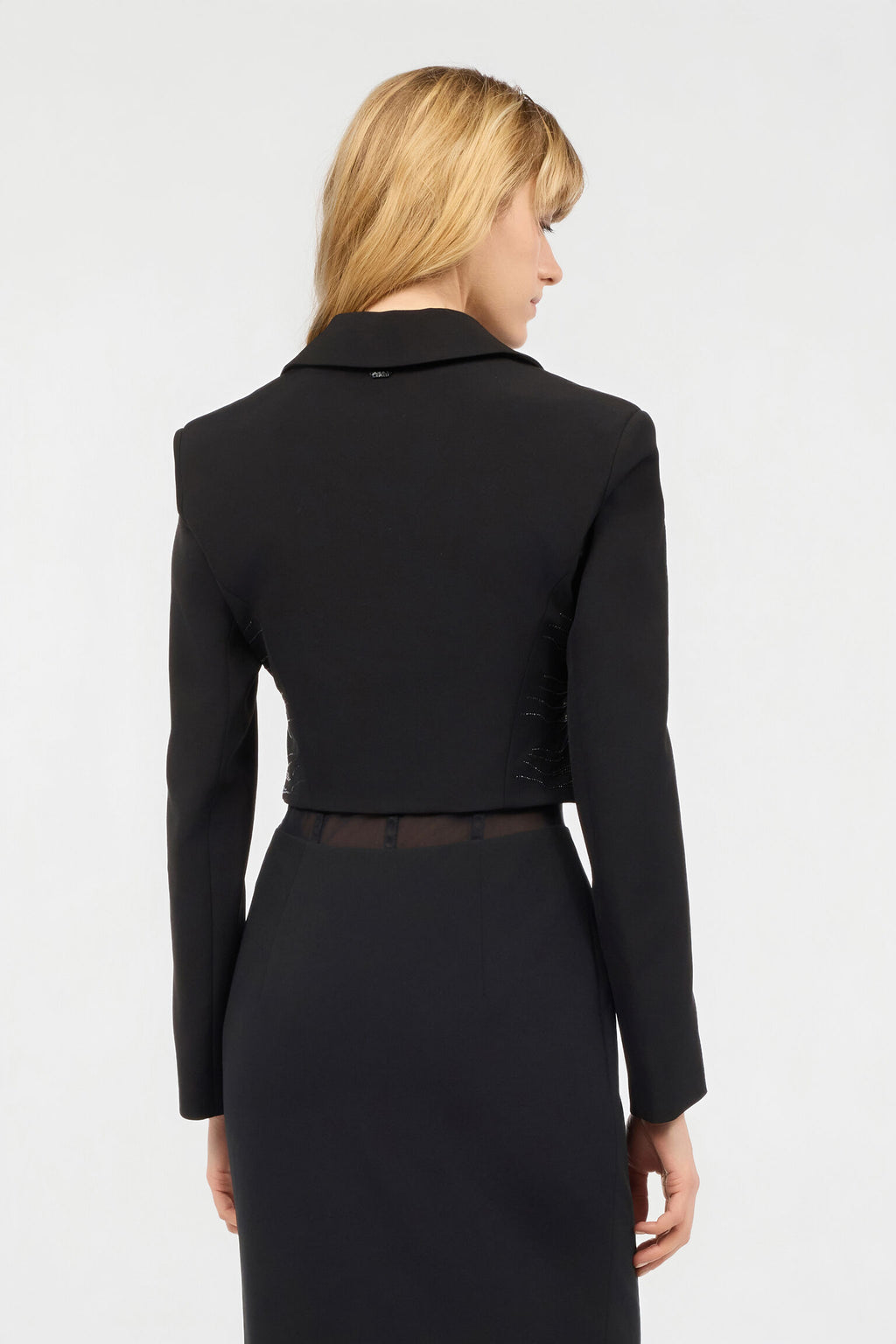 Black short jacket with black rhinestone applique